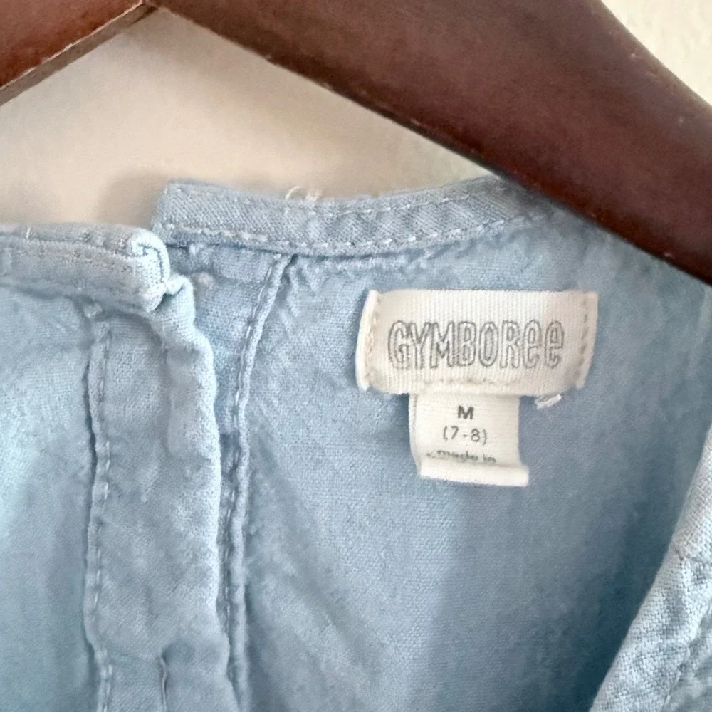 Gymboree Girls Light Blue Chambray Ruffle Sleeve Dress Size M 7-8 Side Ties
